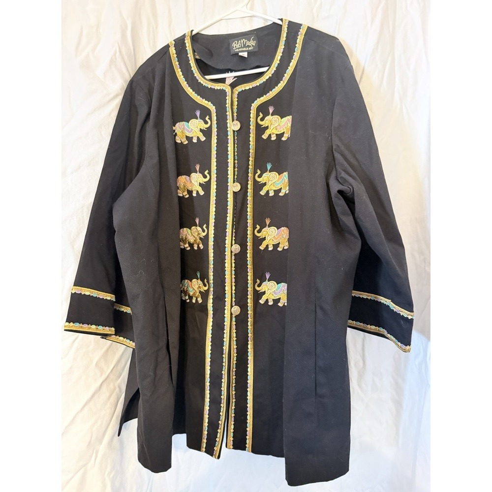 Bob Mackie wearable art black elephant Embroidered Kimono Jacket Size 3X